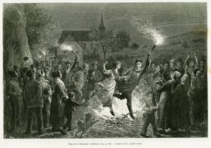Vuur van Sint-Jan in Sulzbach. Gravure door Lix ter illustratie van het verhaal A travers l