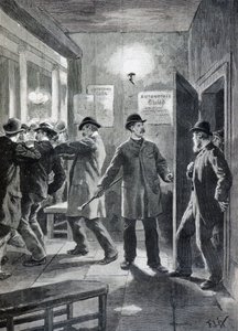 Politie-inval in een anarchistische club, Londen door Frederic Theodore Lix