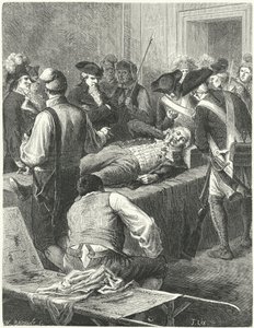 De gewonde Maximilien Robespierre bij het Comité voor Openbare Veiligheid wachtend op zijn executie, 1794