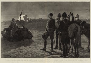 Wachten tot de maan opkomt, een pauze tijdens de woestijnmars van Sir Herbert Stewart van Korti naar de Gakdul Wells door Frederic Villiers