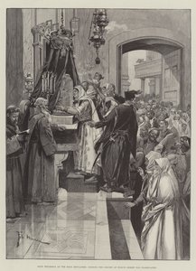 Witte Donderdag bij het Heilig Graf, de kolom kussend waar Christus werd gegeseld door Frederic de Haenen