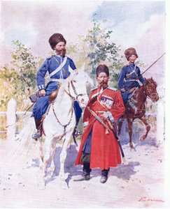 Russische soldaten ca. 1900 (kleur litho) door Frederic de Haenen