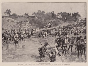 Een 4.7 marinekanon in actie brengen, een doorwaadbare plaats nabij Paardeberg oversteken
