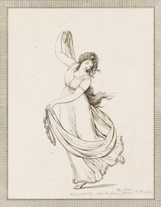 Emma, Lady Hamilton, in een klassieke pose, dansend en balancerend op haar rechtervoet