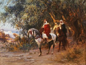 Arabieren te paard door Frederick Arthur Bridgman