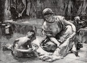 Kinderen baden, Egypte door Frederick Arthur Bridgman