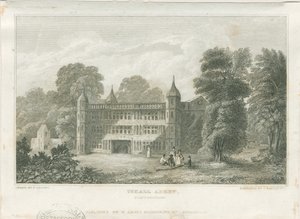 Tixall Hall - Poortgebouw: gravure, ca. 1830
