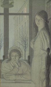 Interieur - Avond, 1915 door Frederick Cayley Robinson