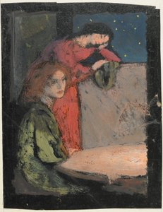 Twee Meisjes bij een Tafel Kijken naar een Sterrennacht