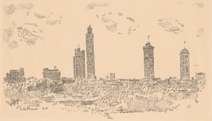 New York Sky Line, Donkere gebouwen, 1918 door Frederick Childe Hassam