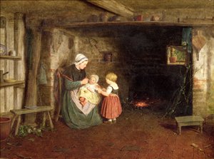 Verwachting: Interieur van een Cottage met een Moeder en Kinderen