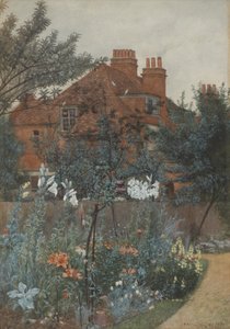 Uitzicht op een tuin in Bedford Park, 1885 door Frederick Hamilton Jackson
