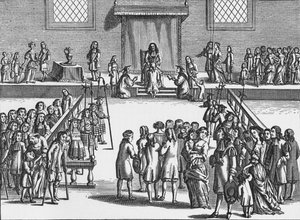 Karel II geneest een patiënt van de koningskwaal, ca. 1680 1903