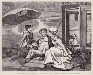 Engelse acteurs Irene Vanbrugh, John Lawrence Toole en Mary Ansell in een productie van J M Barrie