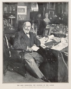 Koning Edward VII voert de zaken van de natie door Frederick Henry Townsend
