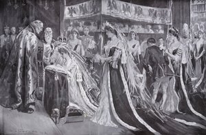 De kroning van koningin Alexandra, gemalin van koning Edward VII, door de aartsbisschop van York, Westminster Abbey, Londen door Frederick Henry Townsend