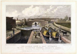 De Dubbele Sluis en Oostelijke Ingang van de Islington Tunnel, Regents Kanaal door Frederick James Havell