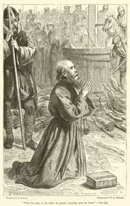 Toen hij bij de brandstapel kwam, bad hij, knielend op zijn knieën door Frederick John Skill