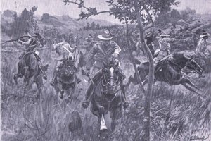Aanval op een patrouille, uit After Pretoria: The Guerilla War gepubliceerd door Harmsworth Bros Limited, 1901