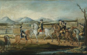 Washington inspecteert het westelijke leger in Fort Cumberland, Maryland, na 1795