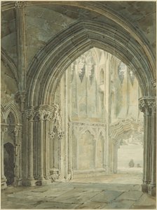 Interieur van de noordelijke portiek van St Mary Redcliffe door Frederick Mackenzie