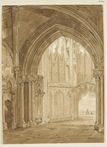 Interieur van de noordelijke portiek van St Mary Redcliffe door Frederick Mackenzie