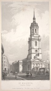 St. Magnus, London Bridge, gravure door John Henry Le Keux (1783-1846) door Frederick Mackenzie