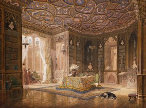 De bibliotheek van Stanmore Hall, het huis van Robert Holland, Esq door Frederick Mackenzie