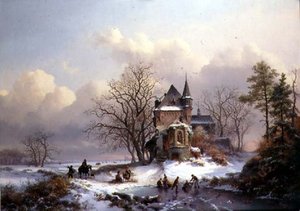 Winterlandschap met schaatsers