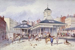 Uitzicht op Newgate Market in Paternoster Square, City of London, 1836