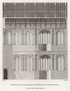 Opstand van een deel van het interieur van Crosby Hall door Frederick Nash