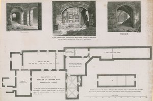 Grondplan en uitzichten van gewelven van Crosby Hall, Bishopsgate Street