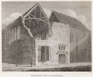 Noordoostelijk uitzicht op Crosby Hall door Frederick Nash