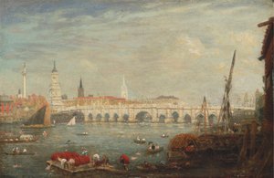 Het Monument en de London Bridge door Frederick Nash