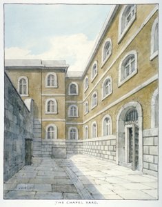 De kapelyard in Newgate Prison, Old Bailey, City of London, 1840