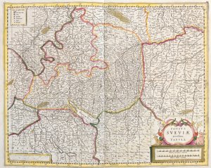 Kaart van Zwaben (Duitsland) door Frederick de Wit