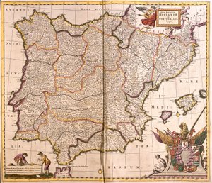 Kaart van het Iberisch Schiereiland, Spanje en Portugal