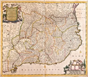 Kaart van het Vorstendom Catalonië (Spanje) (ets) door Frederick de Wit