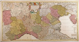 Noord-Italië. Kaart door Frederik de Wit, Amsterdam, kopergravure door Frederick de Wit