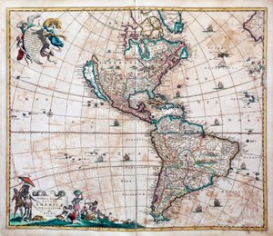 Novissima et totius Americae accurate descriptio (kaart van Amerika en de Stille Oceaan)
