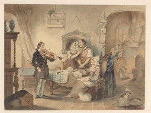 Charles Auguste de Bériot speelt viool voor een gezelschap door Frederik Carel de Graaff (signed by artist)