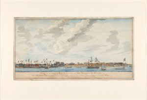 Gezicht op de stad Paramaribo en het Fort Zeelandia door Frederik Jägerschiöld (signed by artist)