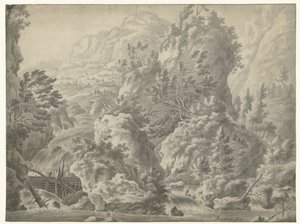 Berglandschap met waterval