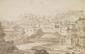 Vienne, nabij Lyon. Pont Saint-Martin over de rivier Gére. Links Prieuré de Saint-Martin, rechts Porte de la Rochette en kasteel Pipet