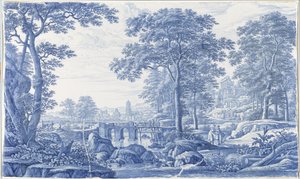 Plaque met een Italiaans landschap door Frederik van Frytom (attributed to)