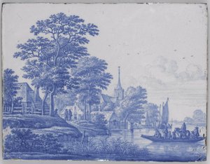 Rechthoekige plaque met rivierlandschap door Frederik van Frytom (attributed to)