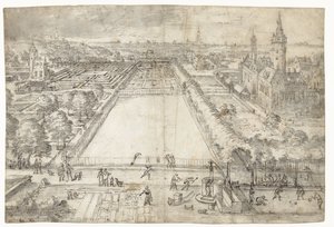 Kasteel met een park in de nabijheid van een stad door Frederik van Valckenborch