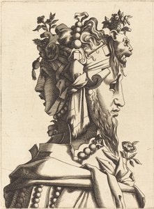 Buste van een Vrouw in een Extravagant Kostuum door French 16th Century after René Boyvin or Pierre Milan