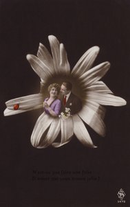 Een jong koppel in het midden van een bloem met een lieveheersbeestje door French Photographer