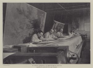 Atelier van kunstenaars bij de Beauvais Tapestry Manufacture, Frankrijk